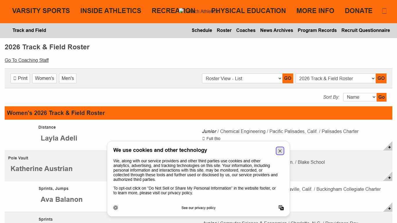 2026 Track and Field Roster - California Institute of Technology